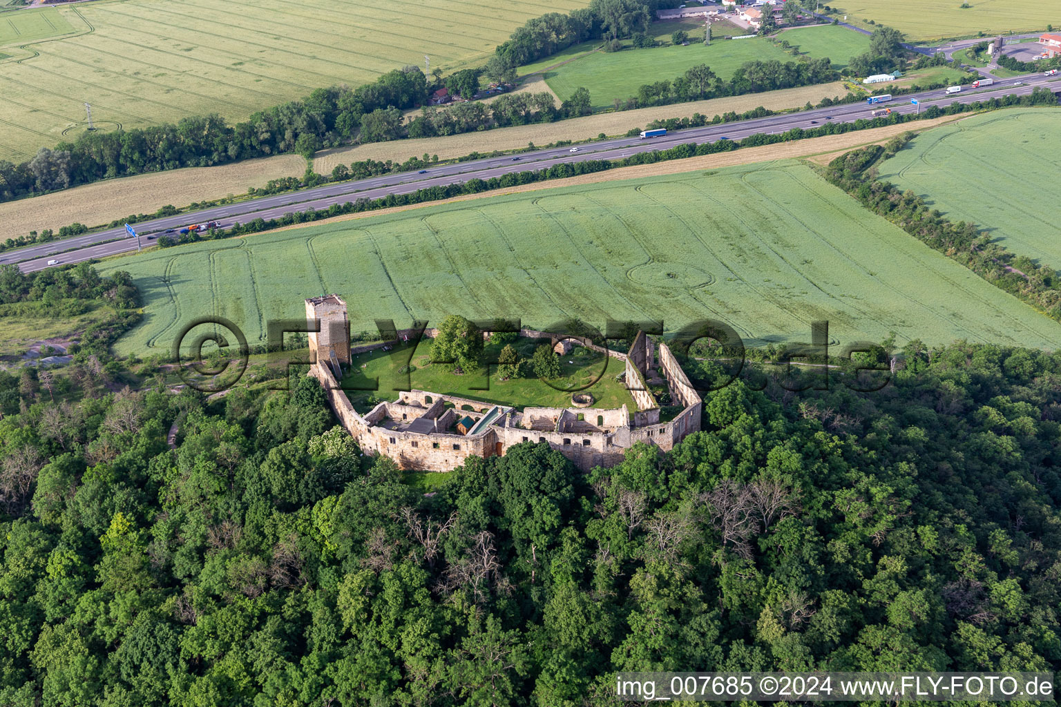 Gleichen Castle in the district Wandersleben in Drei Gleichen in the state Thuringia, Germany seen from above