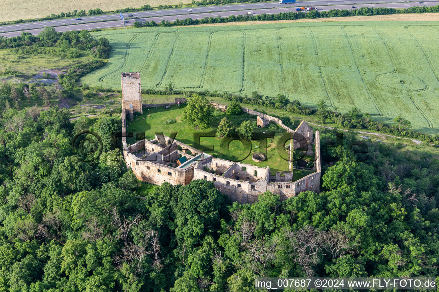 Bird's eye view of Gleichen Castle in the district Wandersleben in Drei Gleichen in the state Thuringia, Germany