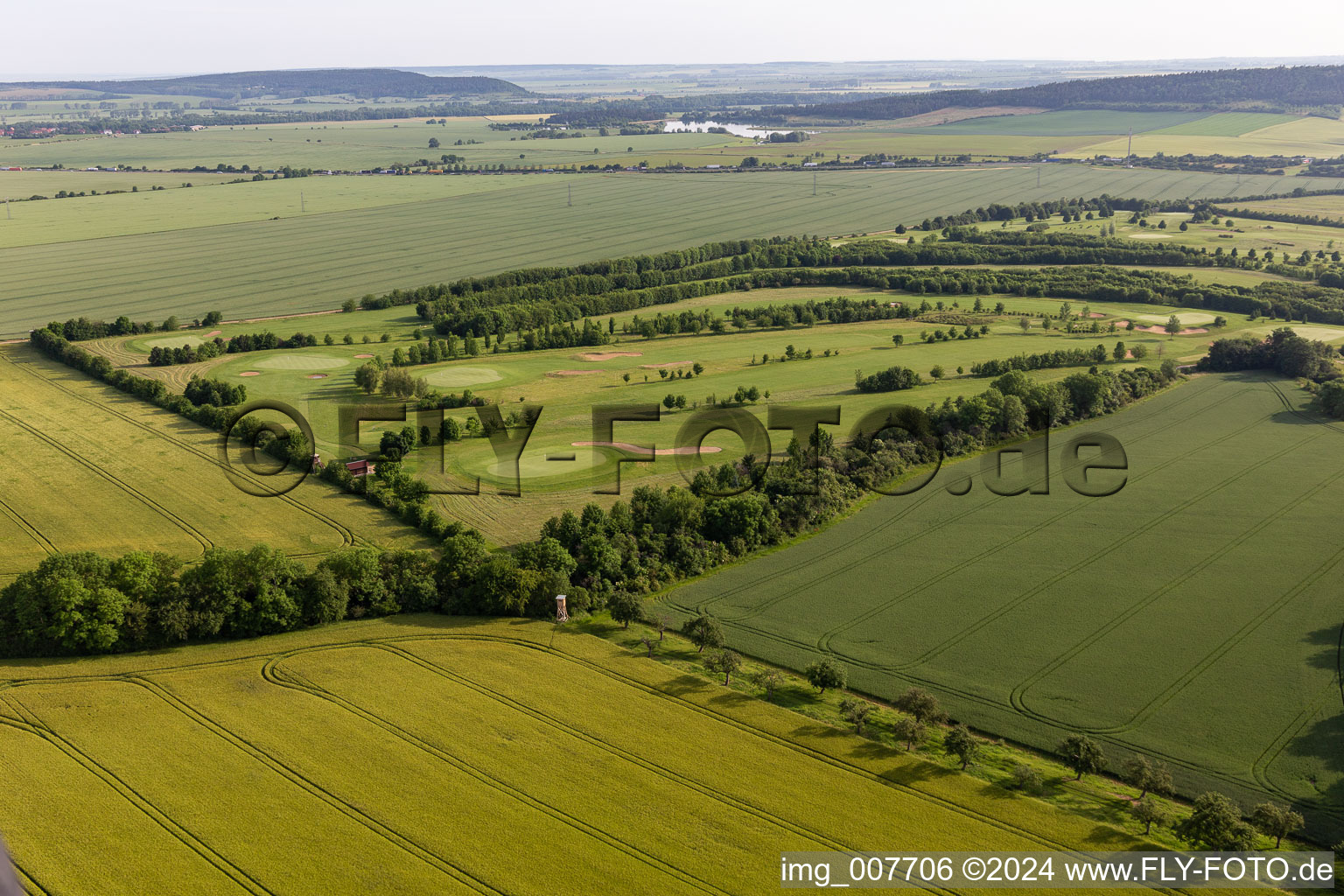 Oblique view of Thuringian Golf Club Drei Gleichen Mühlberg eV in the district Mühlberg in Drei Gleichen in the state Thuringia, Germany