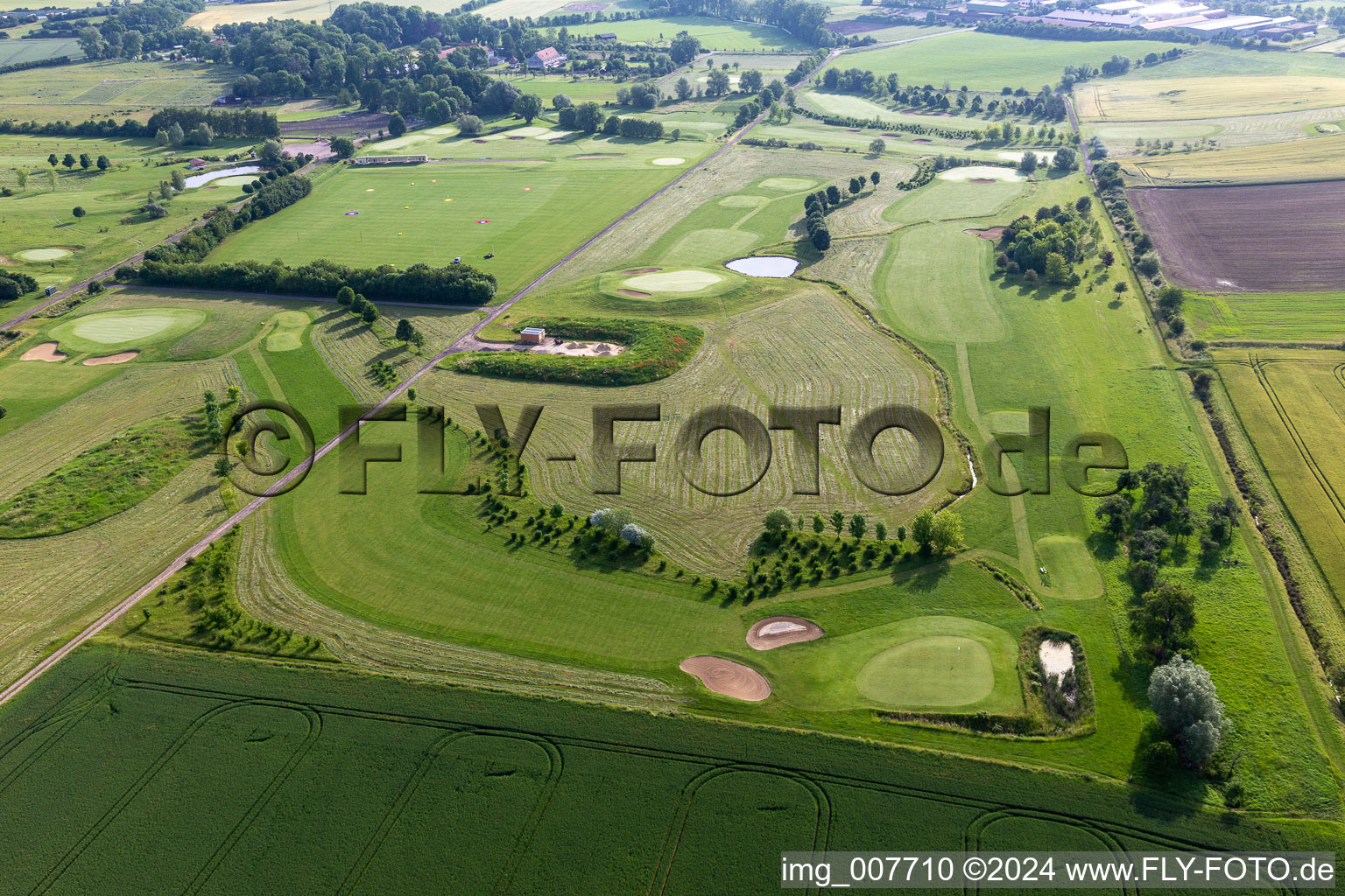 Grounds of the Golf course at " Drei Gleichen Muehlberg e.V. " in Muehlberg in the state Thuringia, Germany from the plane