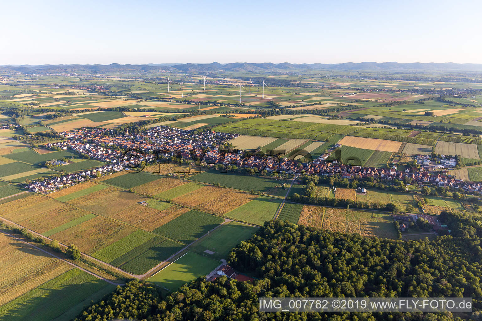 Aerial view of Freckenfeld in the state Rhineland-Palatinate, Germany