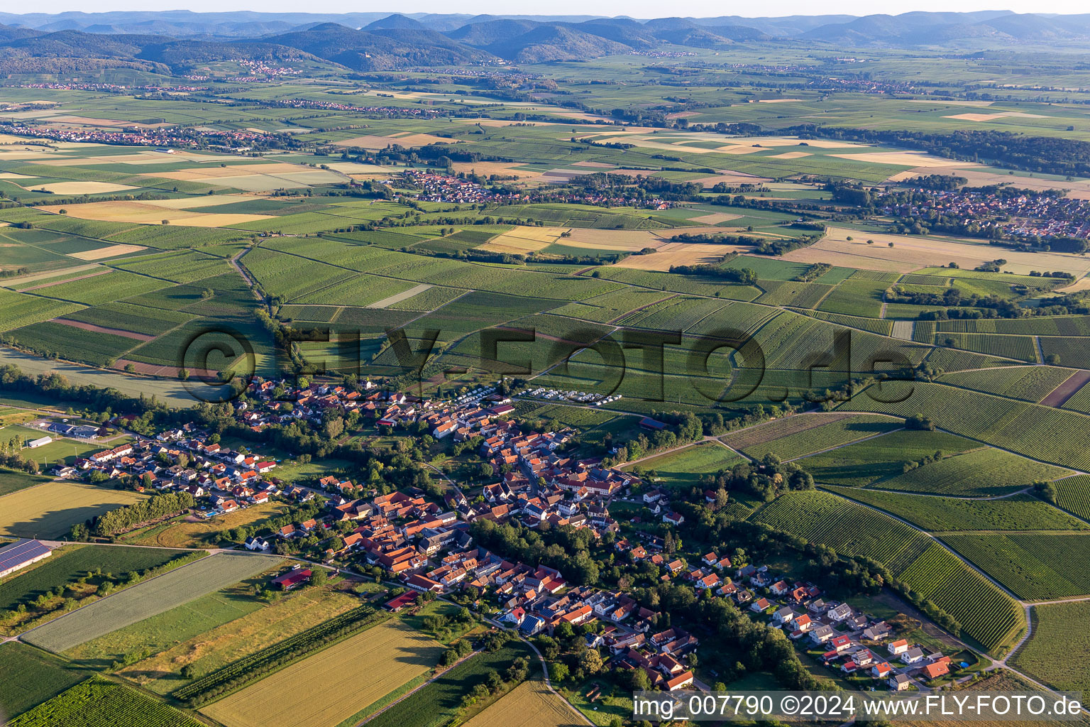 Village - view on the edge of agricultural fields and farmland in Dierbach in the state Rhineland-Palatinate