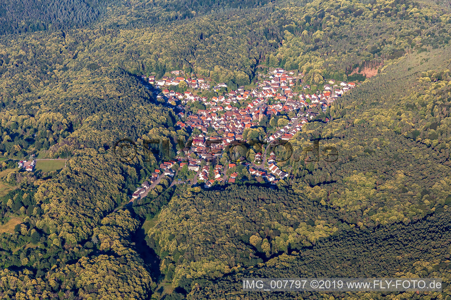 Aerial view of Dörrenbach in the state Rhineland-Palatinate, Germany