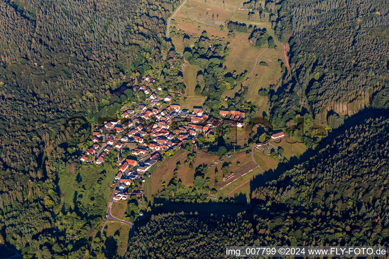 Surrounded by forest and forest areas center of the streets and houses and residential areas in Boellenborn in the state Rhineland-Palatinate, Germany