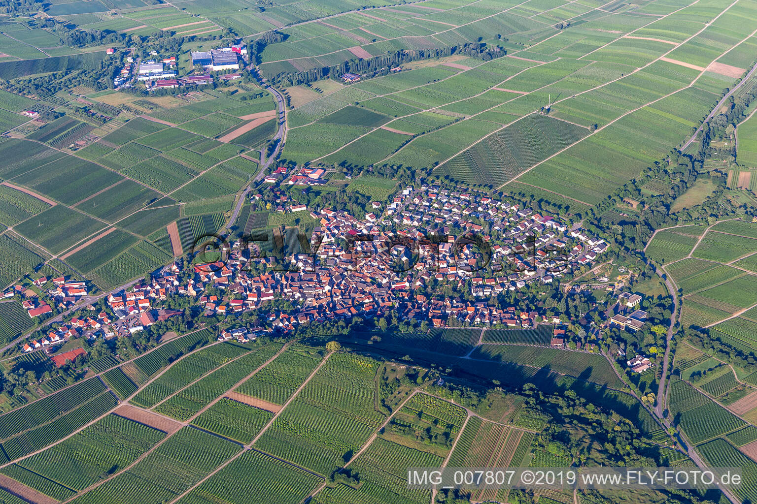 Aerial view of Ilbesheim bei Landau in der Pfalz in the state Rhineland-Palatinate, Germany