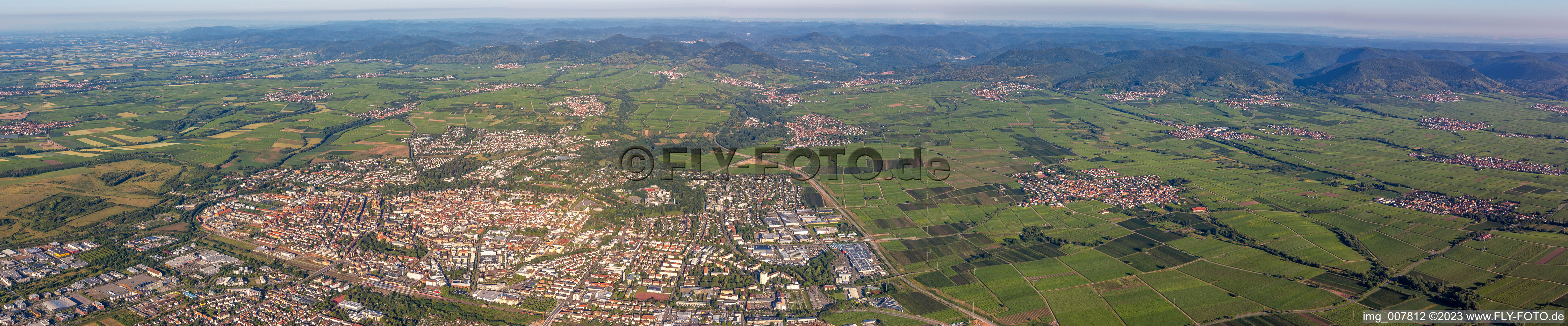 Panoramic perspective City area with outside districts and inner city area in Landau in der Pfalz in the state Rhineland-Palatinate, Germany