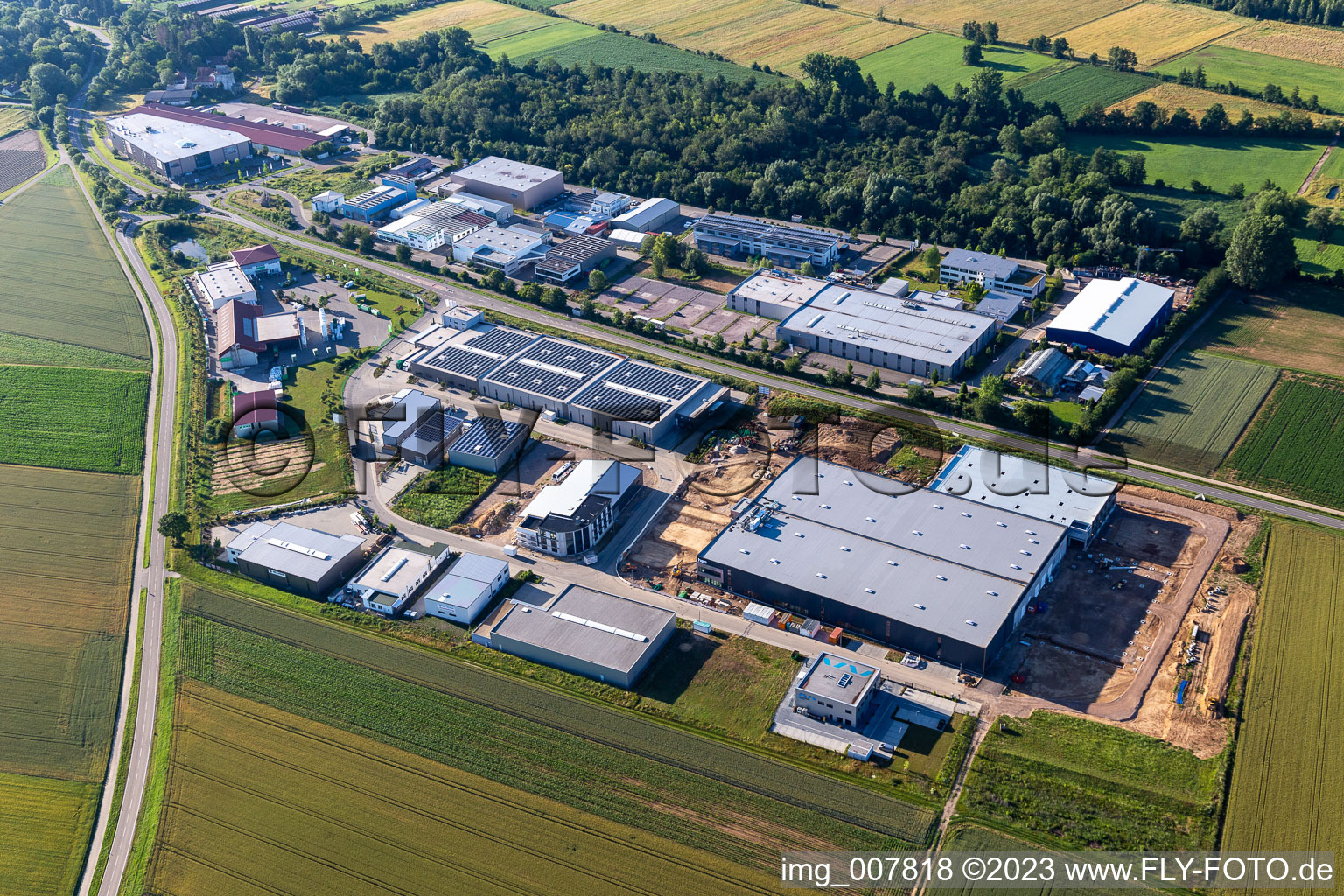 New building construction site in the industrial park Gewerbepark West with M-Systems IT Solutions in Herxheim bei Landau (Pfalz) in the state Rhineland-Palatinate, Germany