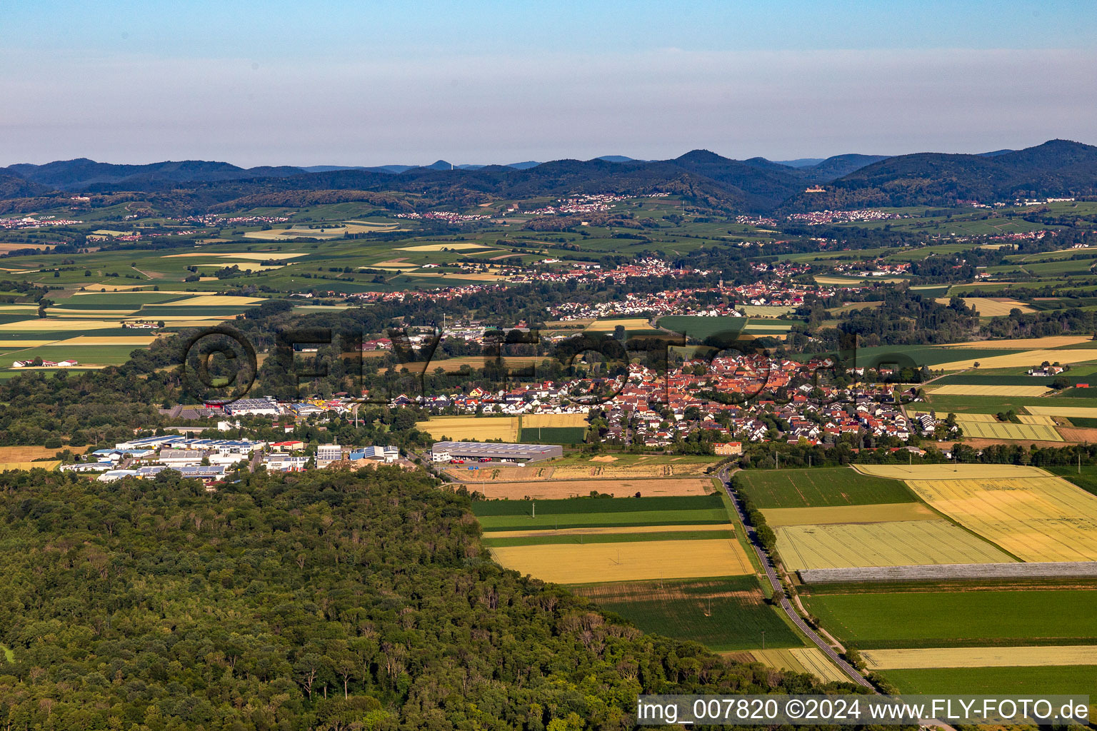 Village - view on the edge of agricultural fields and farmland in Rohrbach in the state Rhineland-Palatinate, Germany