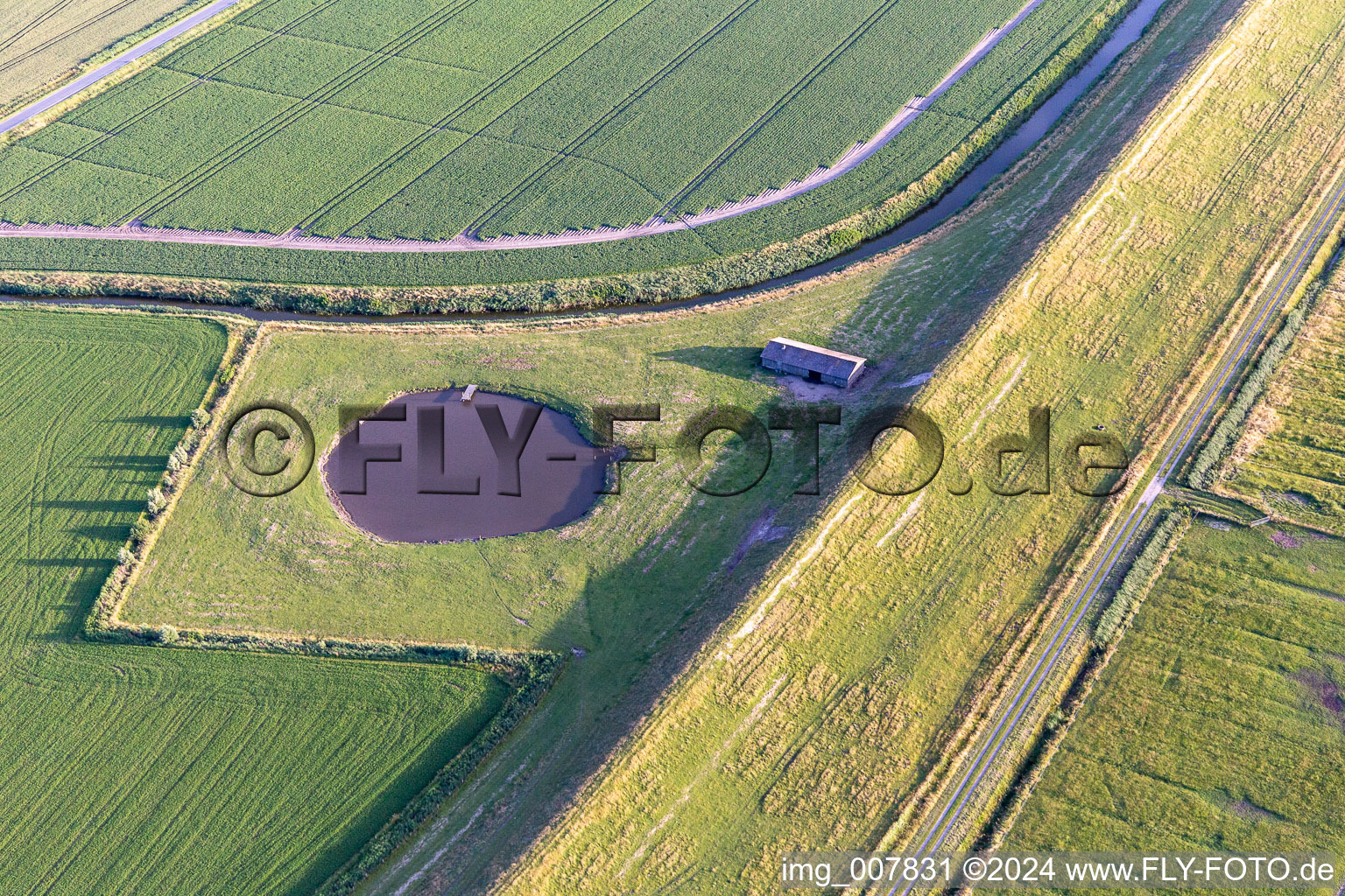 Aerial photograpy of Dithmarscher Eider Foreland in Wesselburenerkoog in the state Schleswig Holstein, Germany