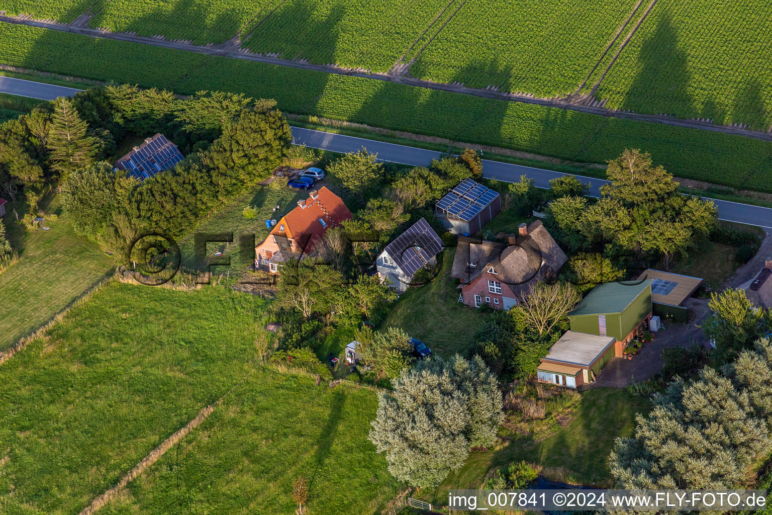 Schülpersieler Street in Wesselburenerkoog in the state Schleswig Holstein, Germany out of the air