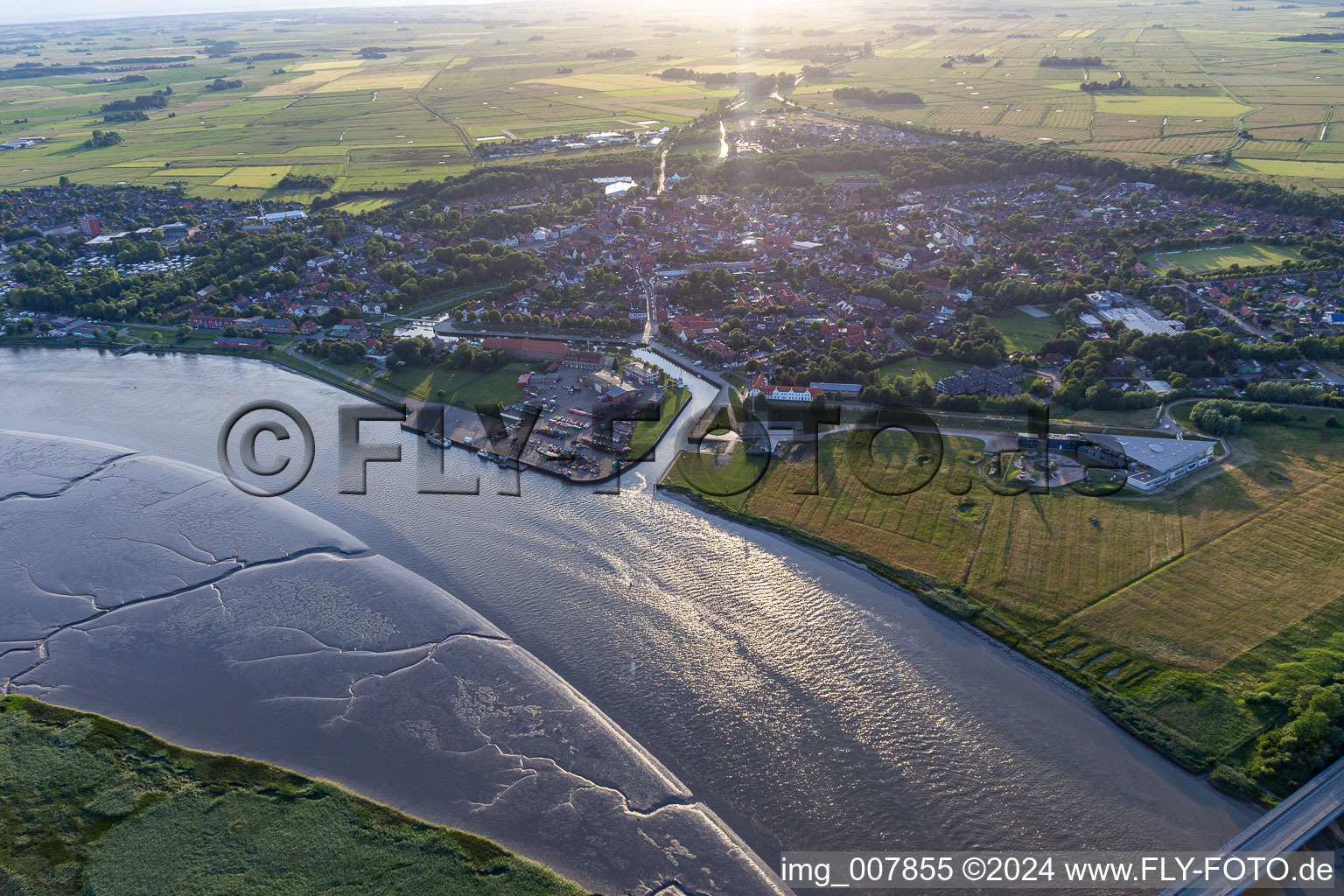 Aerial view of Eider Bridge at Tönning in Tönning in the state Schleswig Holstein, Germany