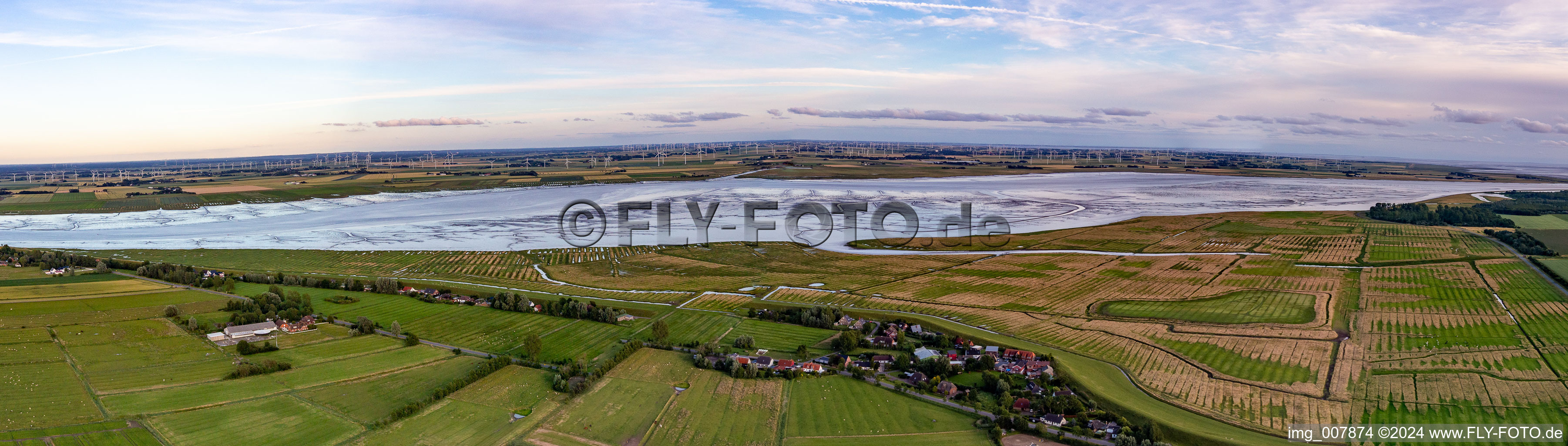 Panorama of Gross Olversum and Eider in Tönning in the state Schleswig Holstein, Germany