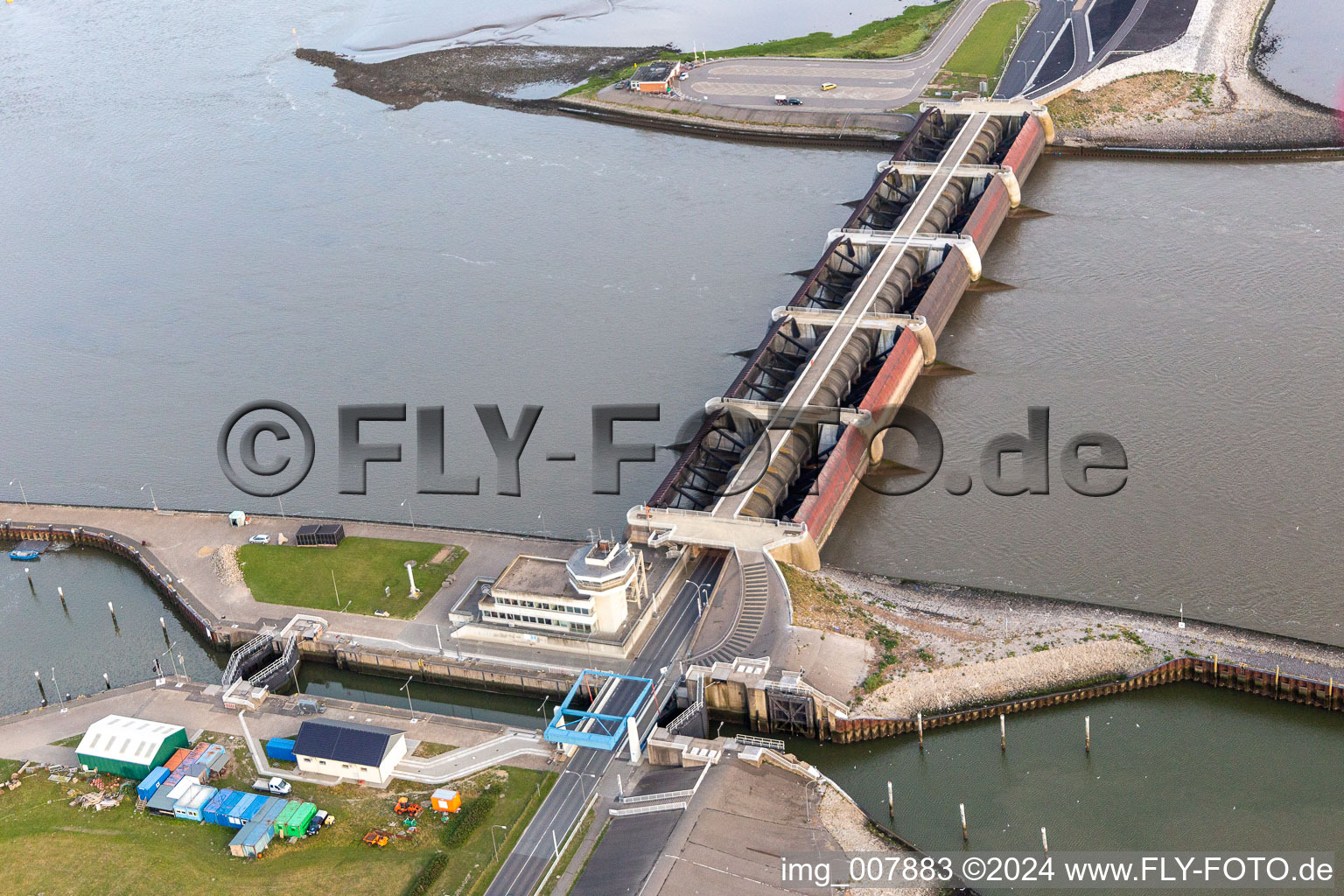 Shipping lock at the Eider Barrage in Wesselburenerkoog in the state Schleswig Holstein, Germany