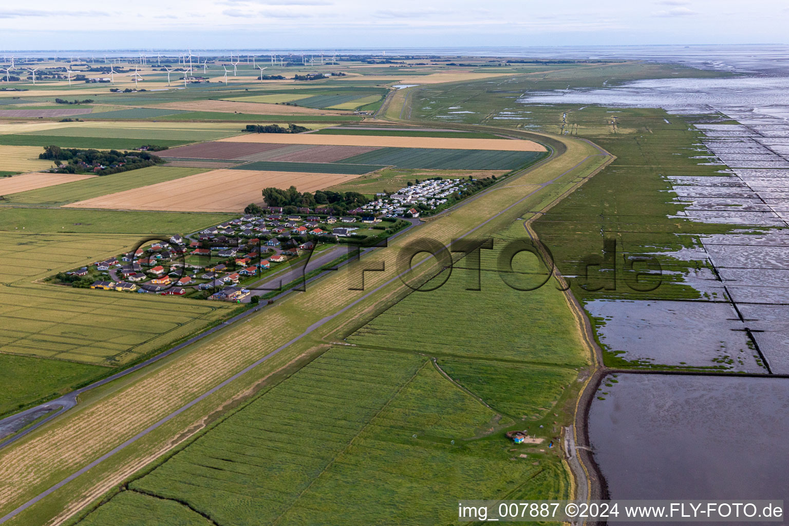 Aerial photograpy of Holiday home settlement and camping Wesselburenerkoog in Wesselburenerkoog in the state Schleswig Holstein, Germany