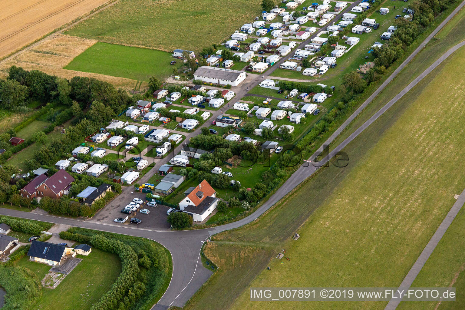 Holiday home development and camping Wesselburenerkoog in Wesselburenerkoog in the state Schleswig Holstein, Germany out of the air
