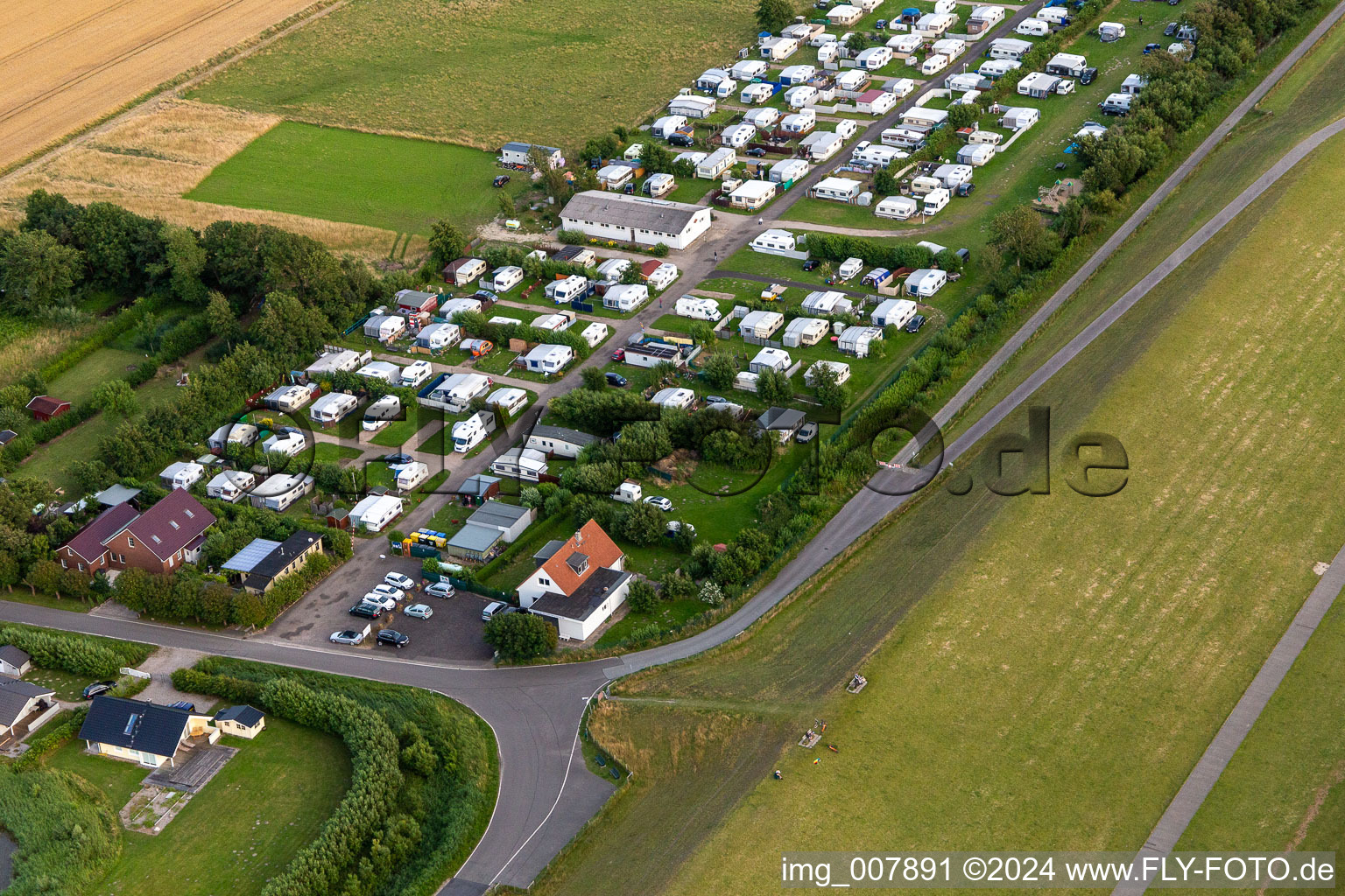 Holiday home development and camping Wesselburenerkoog in Wesselburenerkoog in the state Schleswig Holstein, Germany out of the air