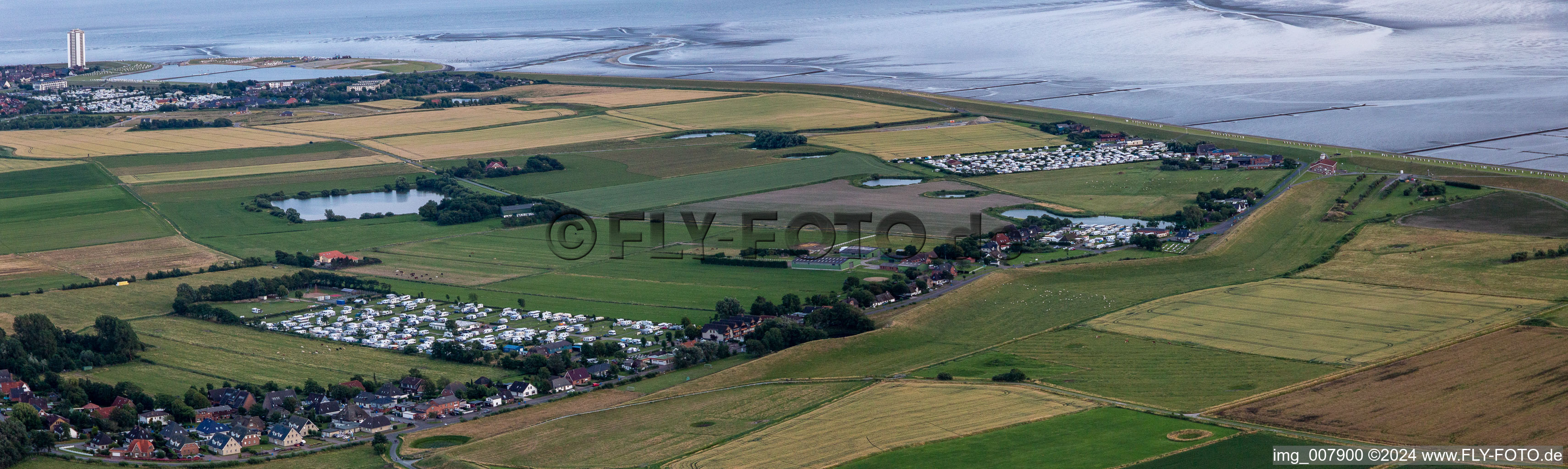 Panorama of the campsite and tent site Nordsee Camping in Lee in the district Stinteck in Oesterdeichstrich in the state Schleswig Holstein, Germany