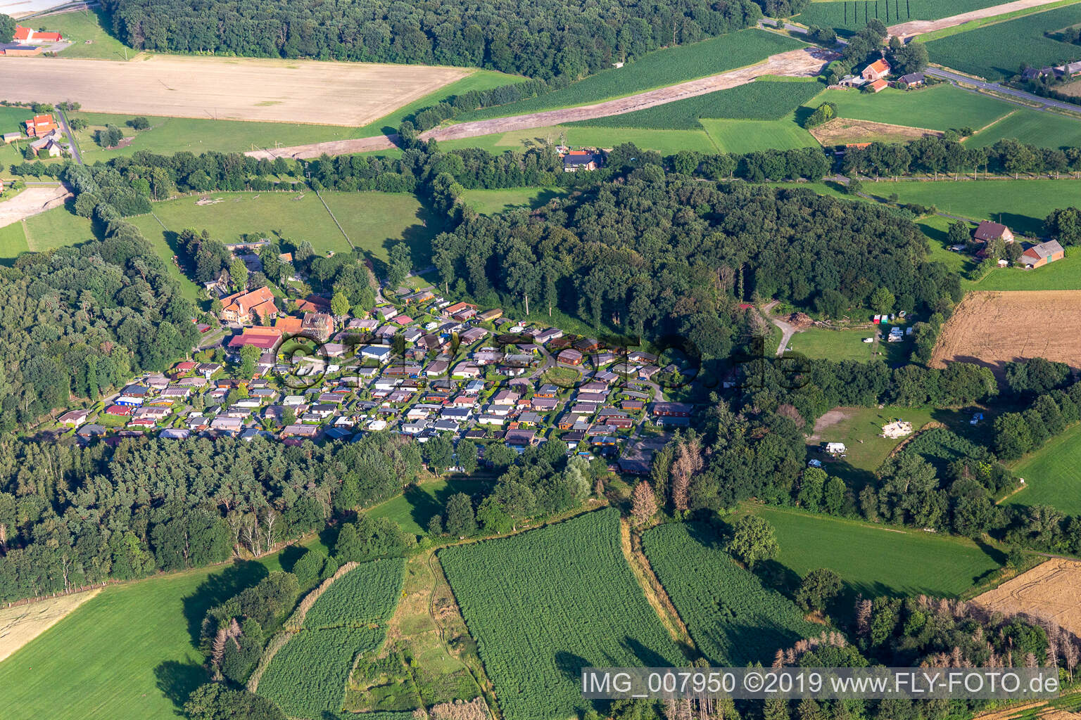 Aerial view of Waldvelen recreation area, family ven der Buss in Velen in the state North Rhine-Westphalia, Germany