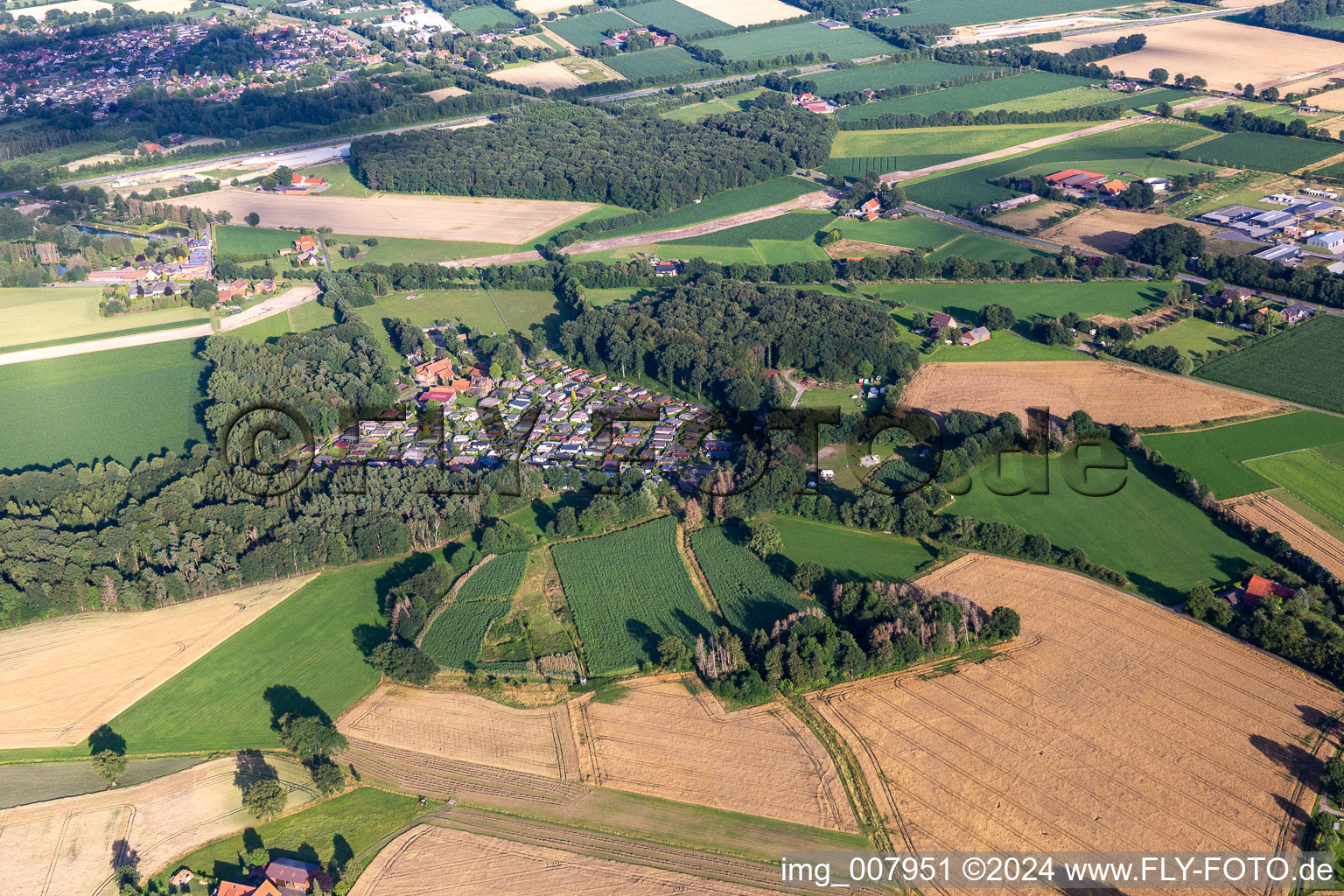 Aerial photograpy of Waldvelen recreation area, family ven der Buss in Velen in the state North Rhine-Westphalia, Germany