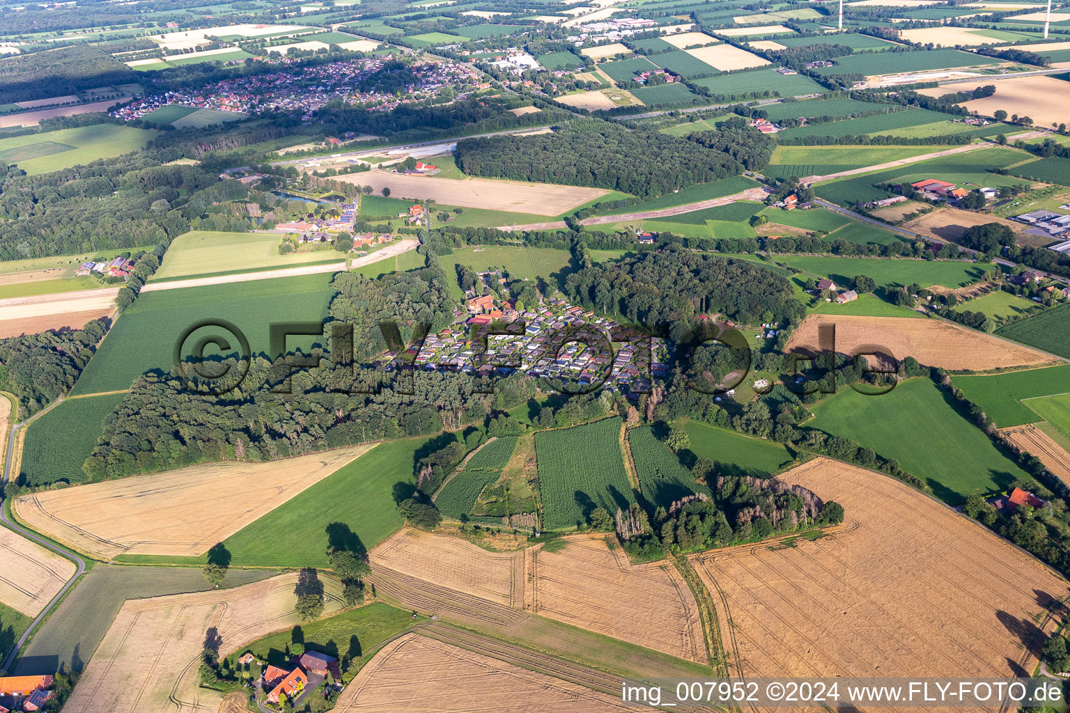 Oblique view of Waldvelen recreation area, family ven der Buss in Velen in the state North Rhine-Westphalia, Germany