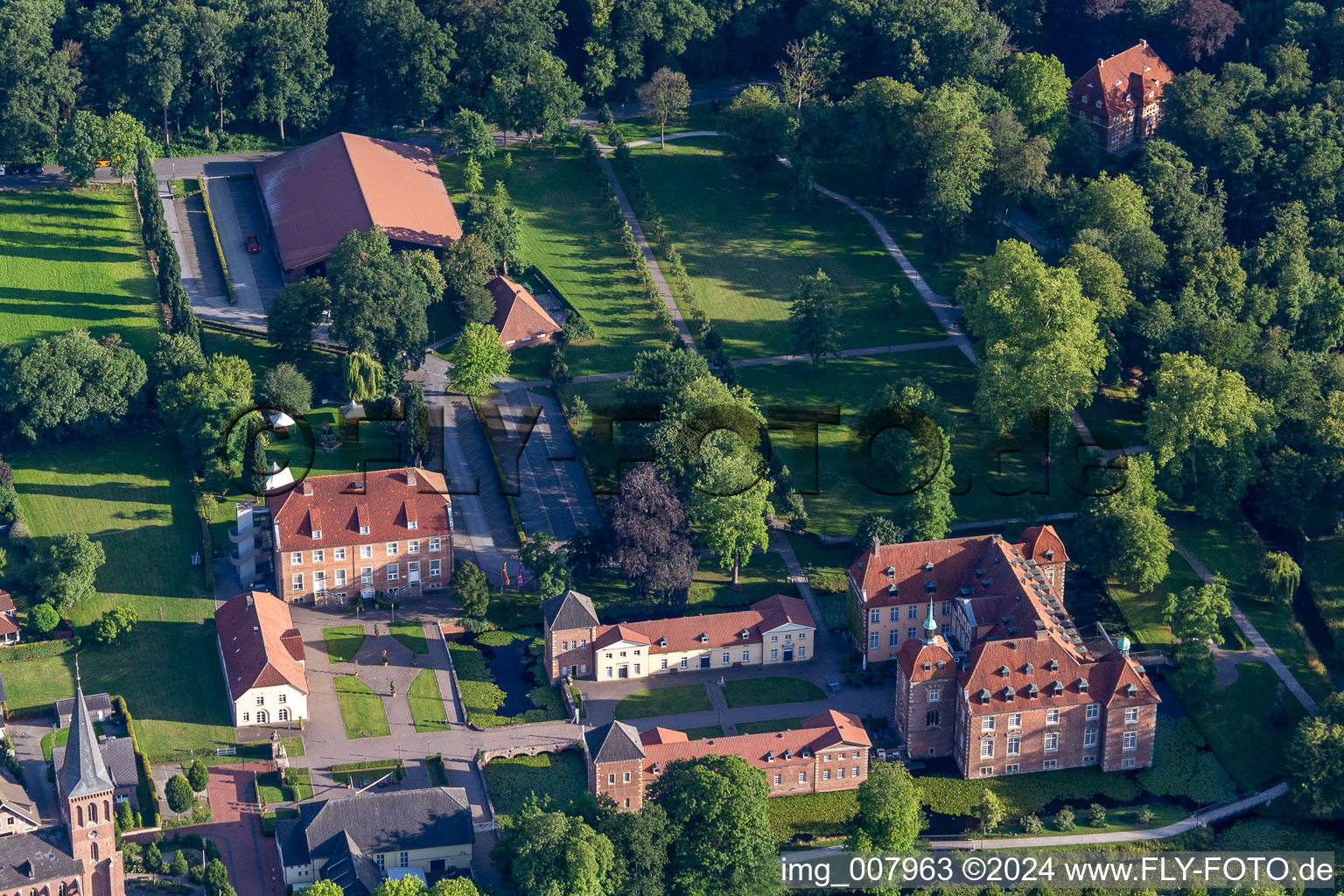 Aerial view of Building complex of the education and training center " Chateauform - Schloss Velen " in Velen in the state North Rhine-Westphalia, Germany