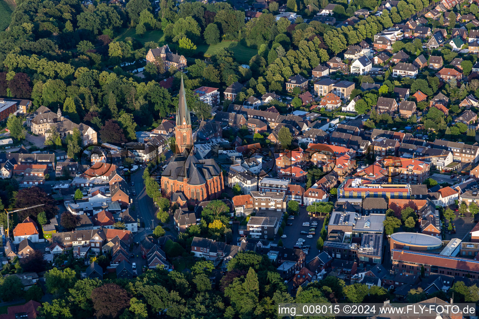 Aerial view of St. Gudula Church in Rhede in the state North Rhine-Westphalia, Germany