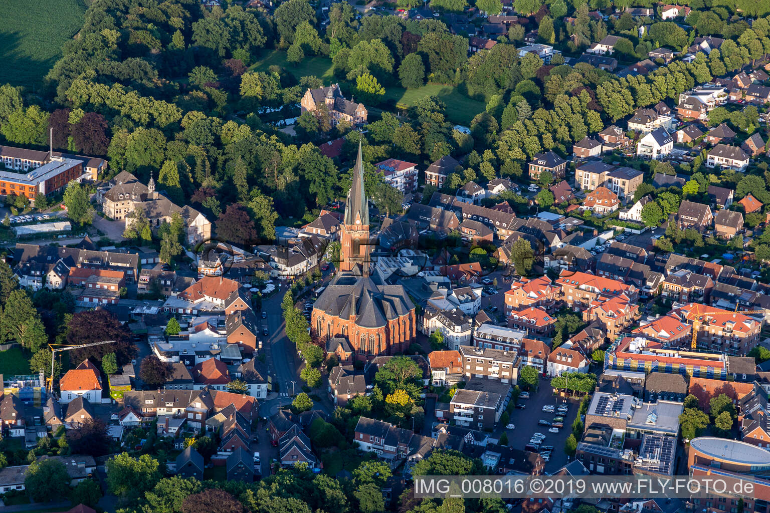 Aerial photograpy of St. Gudula Church in Rhede in the state North Rhine-Westphalia, Germany