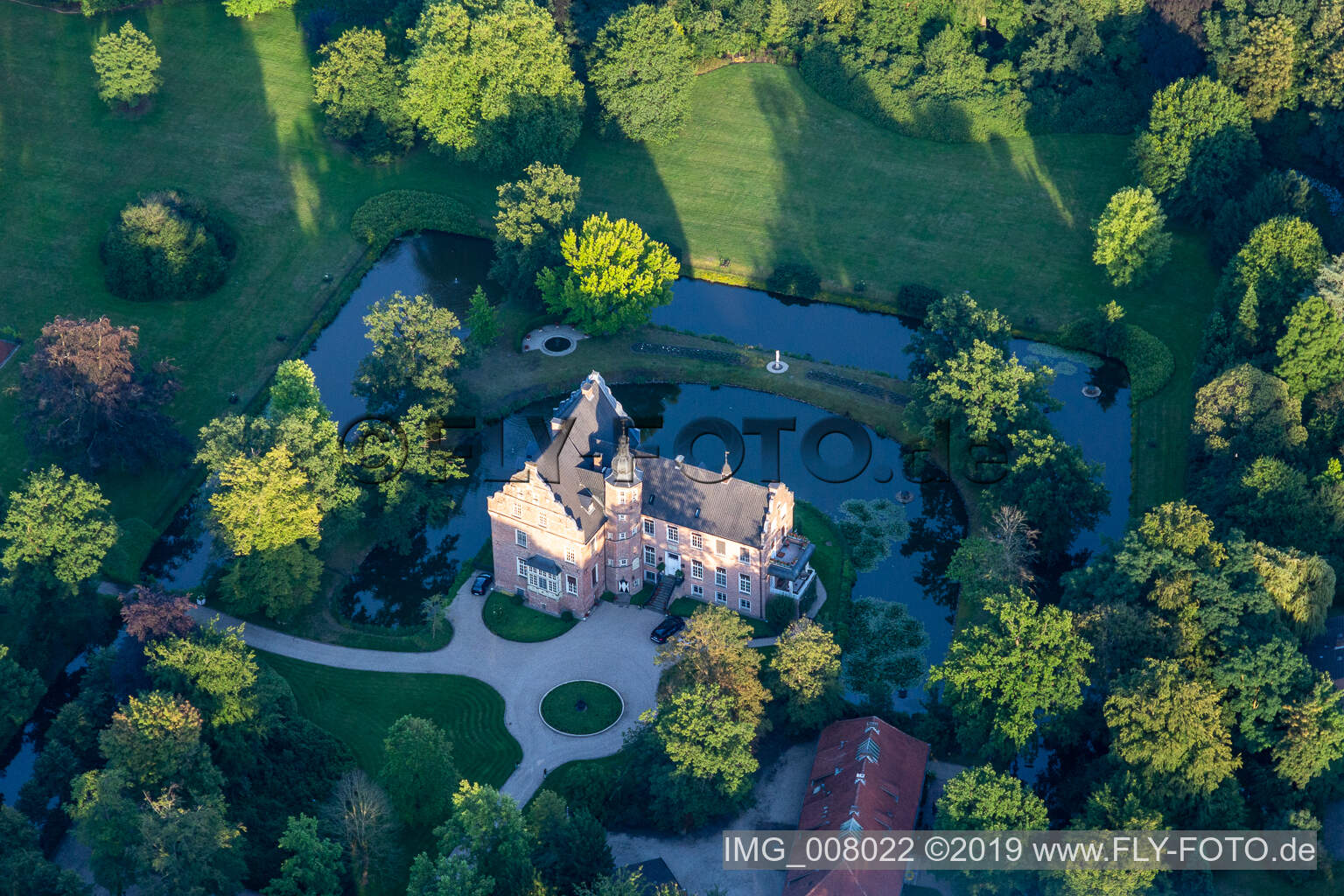 Aerial view of Princely Salm-Salm administration in Rhede in the state North Rhine-Westphalia, Germany