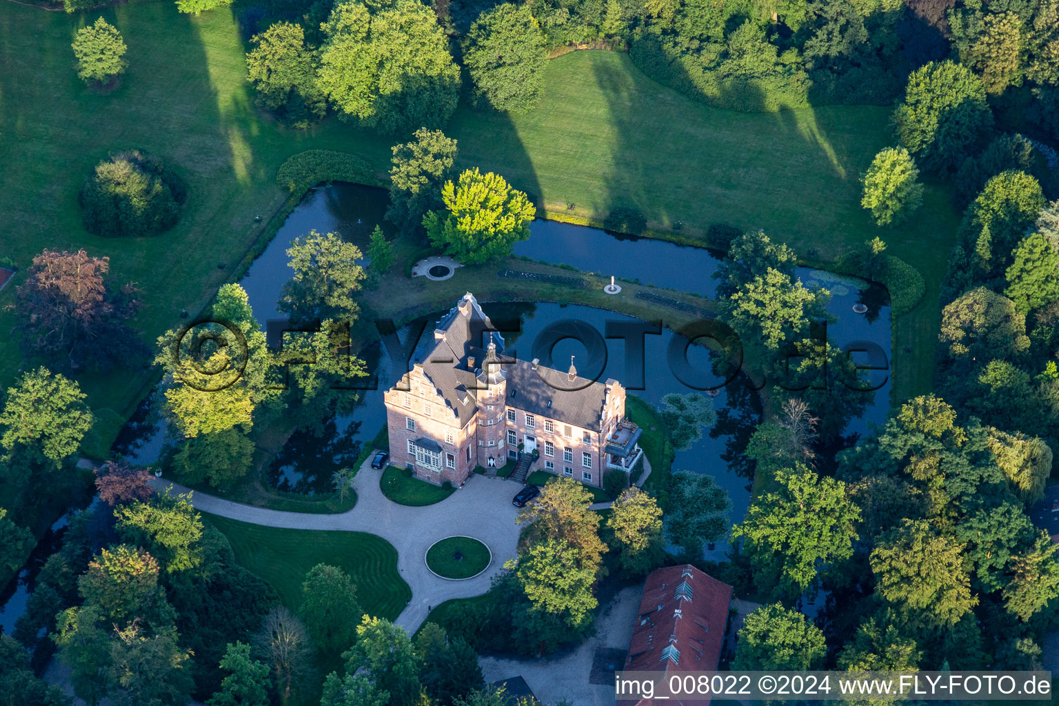 Aerial view of Princely Salm-Salm Administration in Rhede in the state North Rhine-Westphalia, Germany