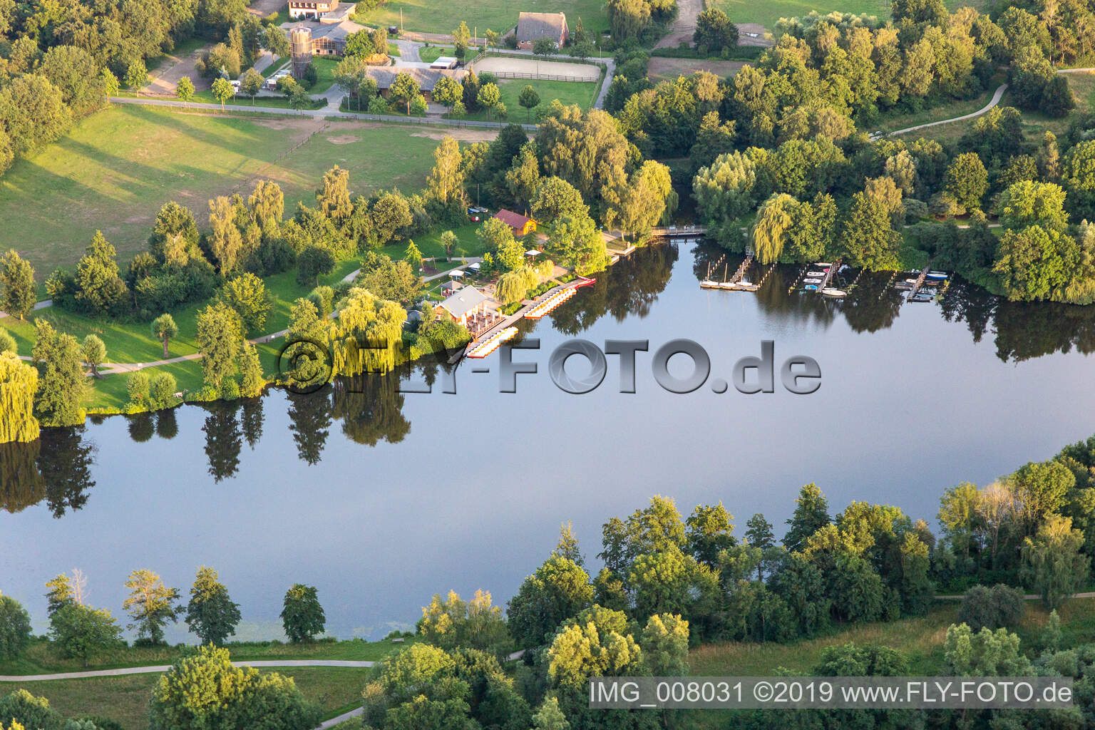 Aerial view of Pröbstingsee in Hoxfeld in the state North Rhine-Westphalia, Germany
