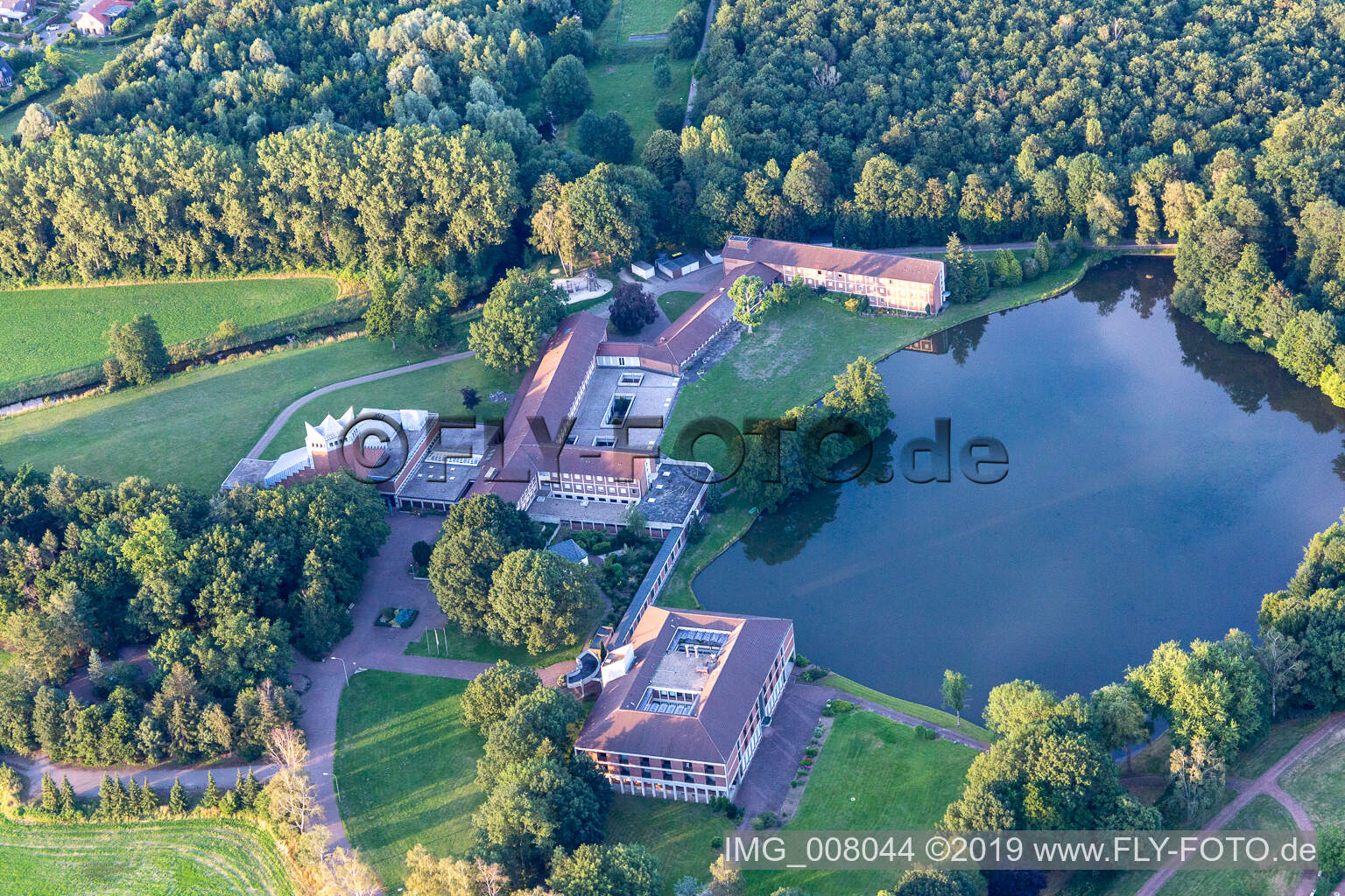 Aerial view of Schoenstatt Au in Borken in the state North Rhine-Westphalia, Germany