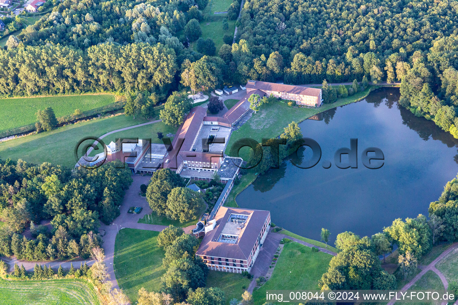 Aerial view of Schoenstatt Au in Borken in the state North Rhine-Westphalia, Germany