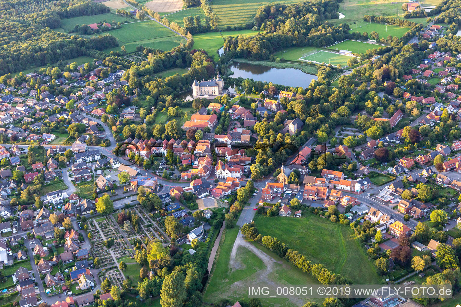 Aerial view of Gemen in the state North Rhine-Westphalia, Germany