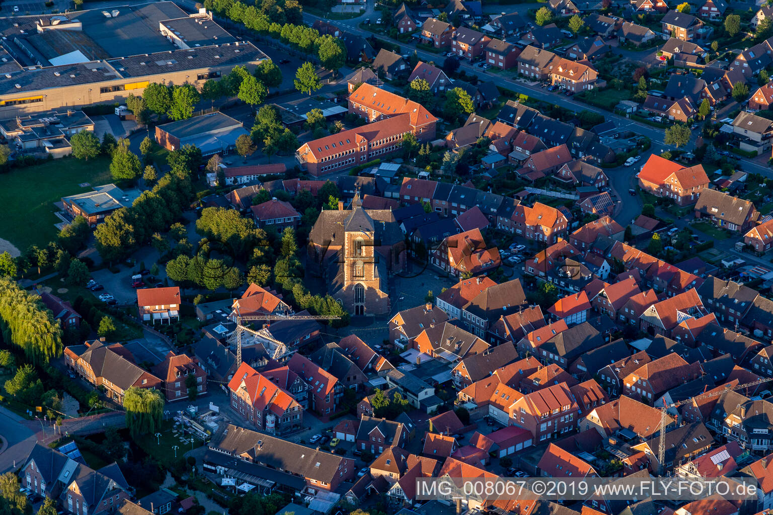 Aerial view of St Walburga in Ramsdorf in the state North Rhine-Westphalia, Germany