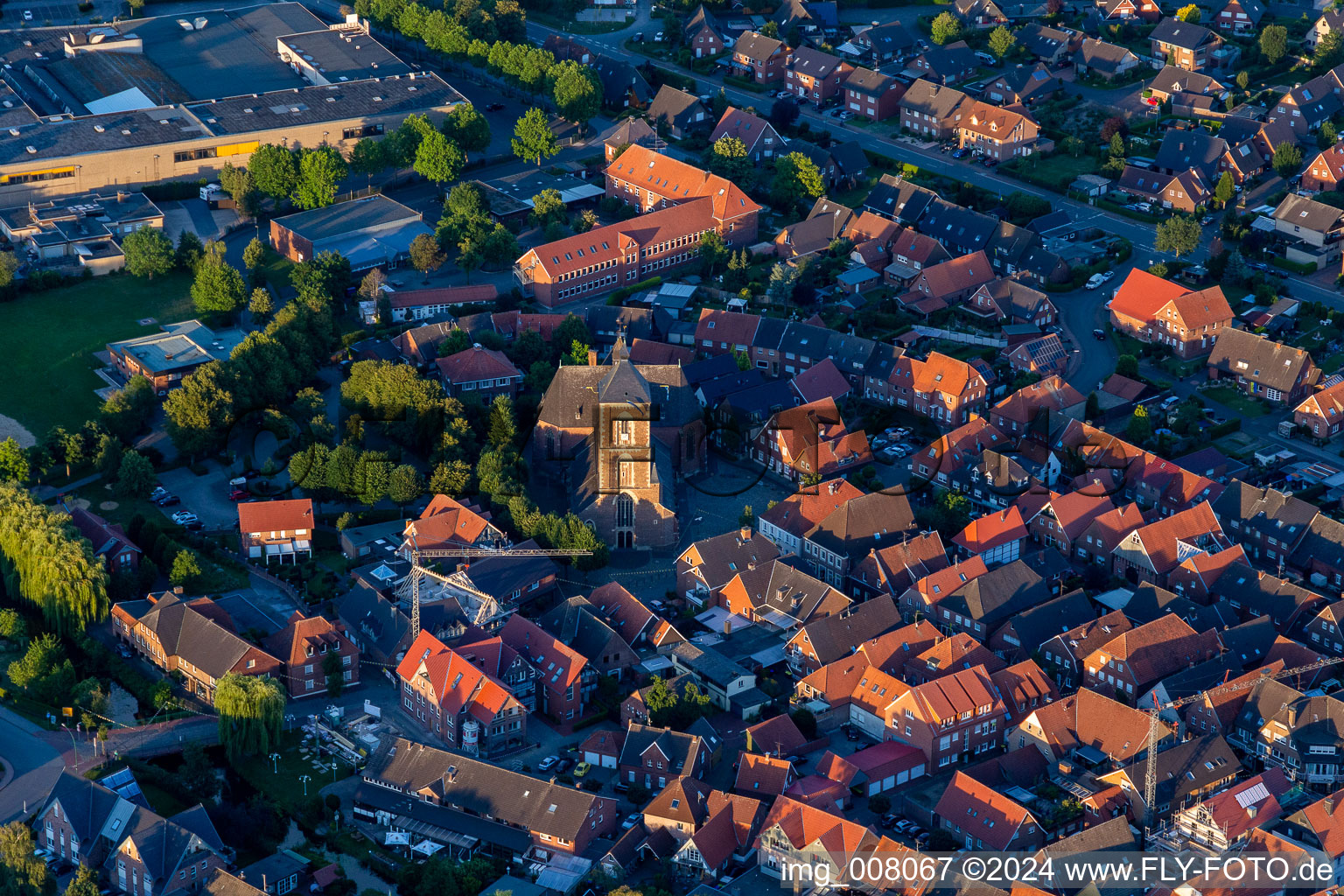 Aerial view of St Walburga in Ramsdorf in the state North Rhine-Westphalia, Germany