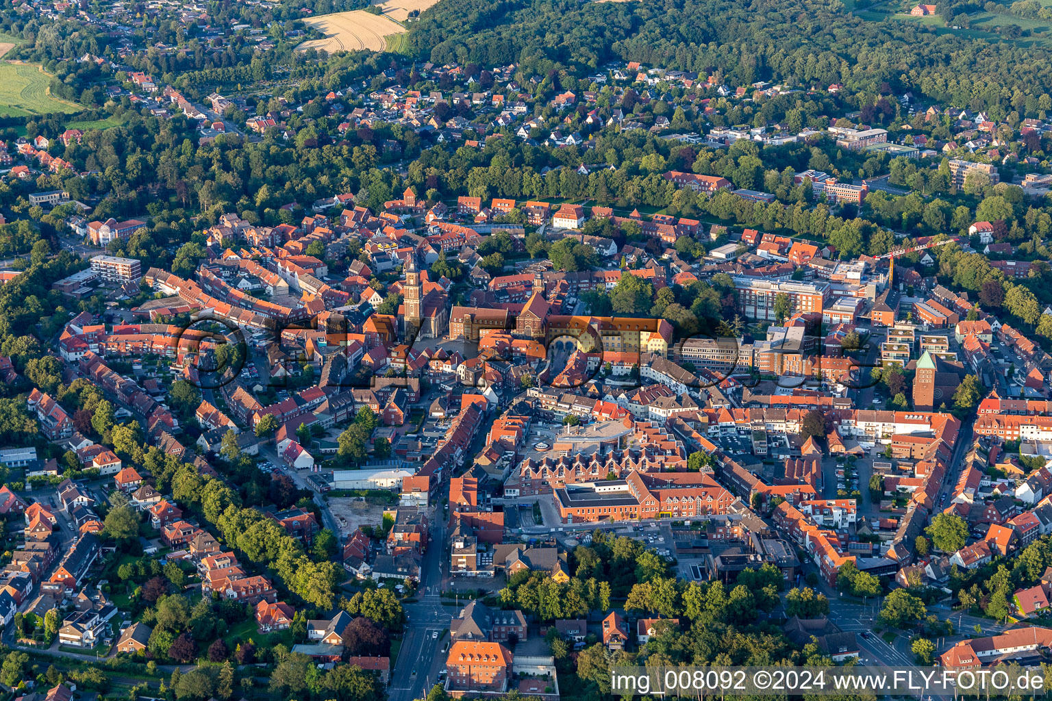 Town View of the streets and houses of the residential areas in Coesfeld in the state North Rhine-Westphalia, Germany