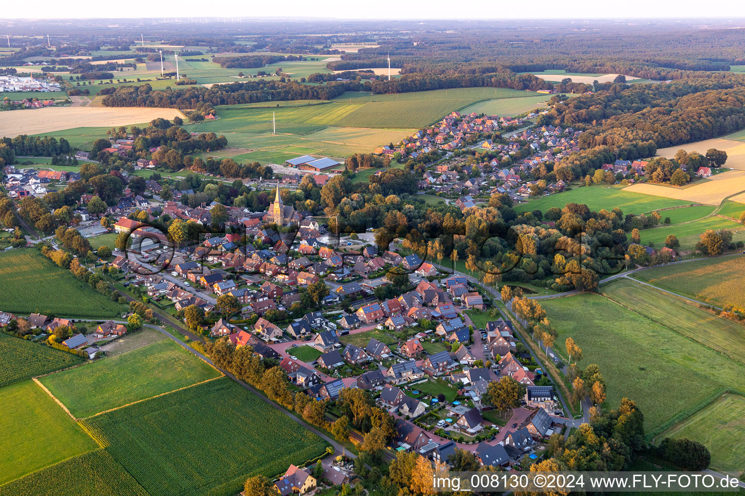Town View of the streets and houses of the residential areas in Reken in the state North Rhine-Westphalia, Germany