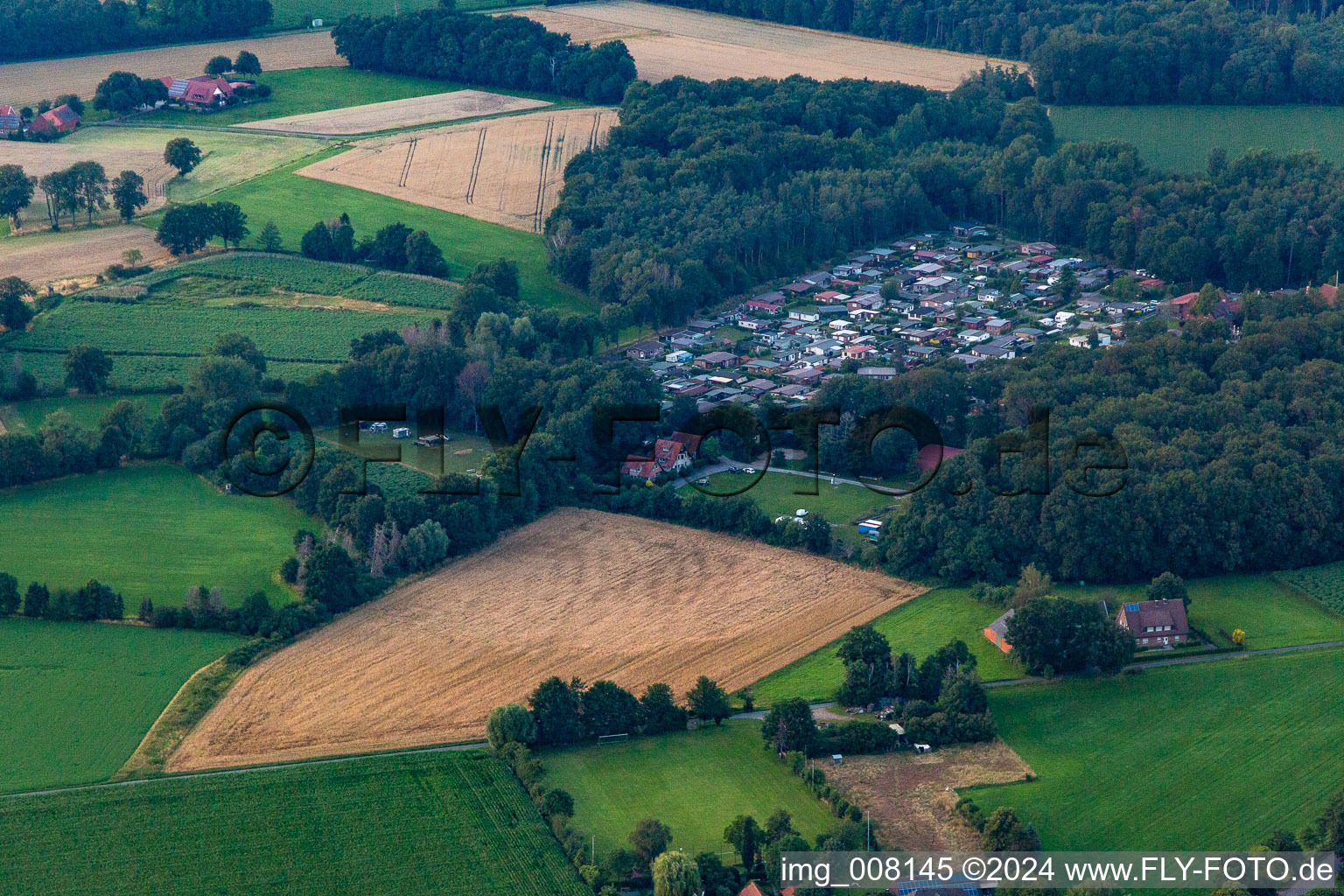 Drone recording of Recreation area Waldvelen, family ven der Buss in Velen in the state North Rhine-Westphalia, Germany