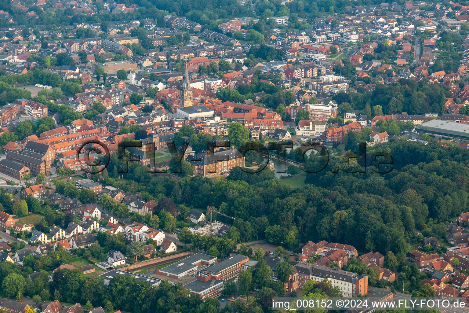 Moated castle and castle garden in Ahaus in the state North Rhine-Westphalia, Germany