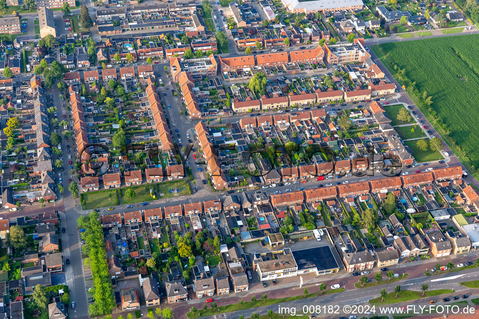 Aerial view of Olivier van Noorstraat in Enschede in the state Overijssel, Netherlands