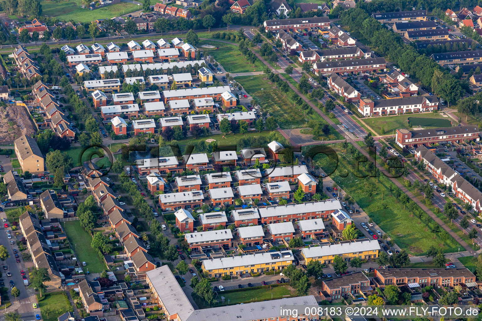 Residential area a row house settlement in the district Eekmaat in Enschede in Overijssel, Netherlands