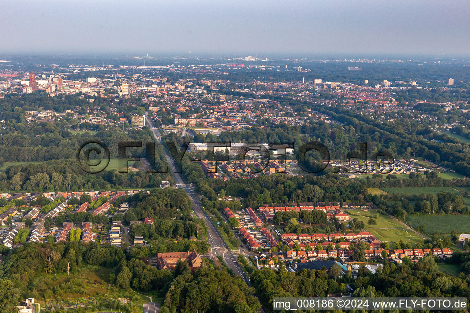 Aerial view of Gronaustraat in Enschede in the state Overijssel, Netherlands