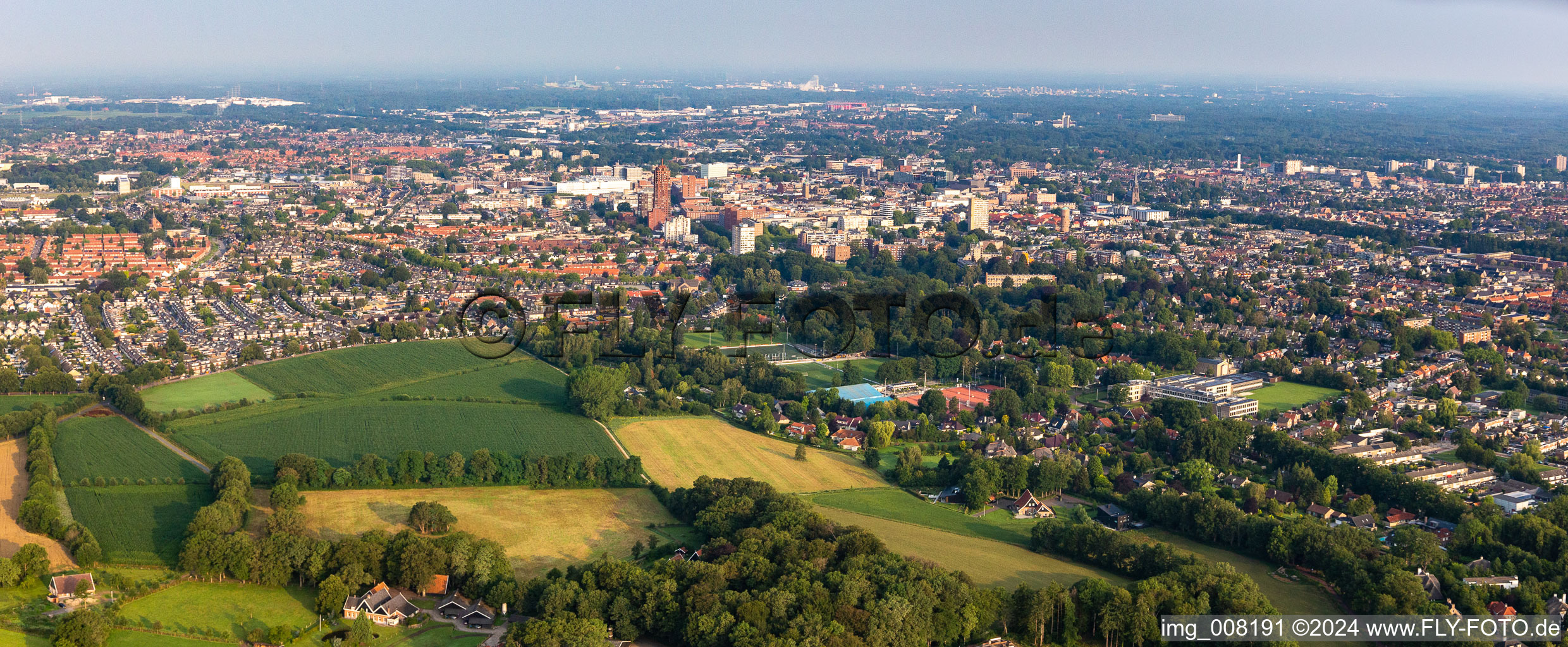 City area with outside districts and inner city area in Enschede in Overijssel, Netherlands