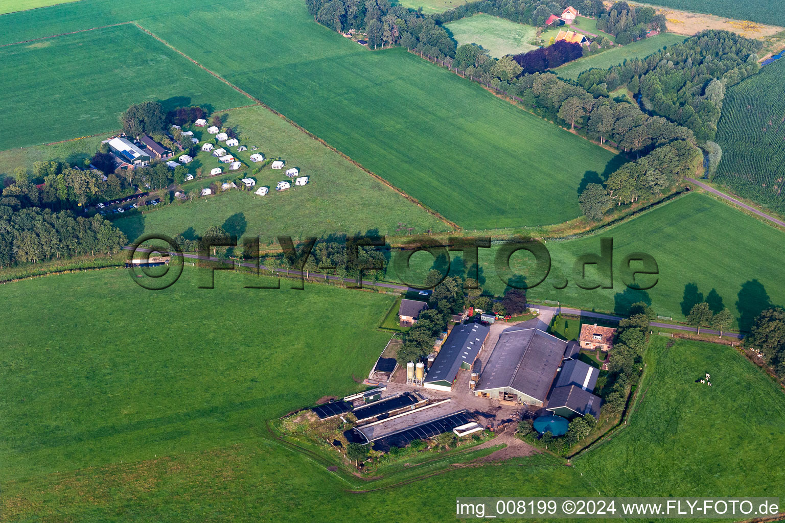 Aerial view of Farm camping de Beek in Haaksbergen in the state Overijssel, Netherlands