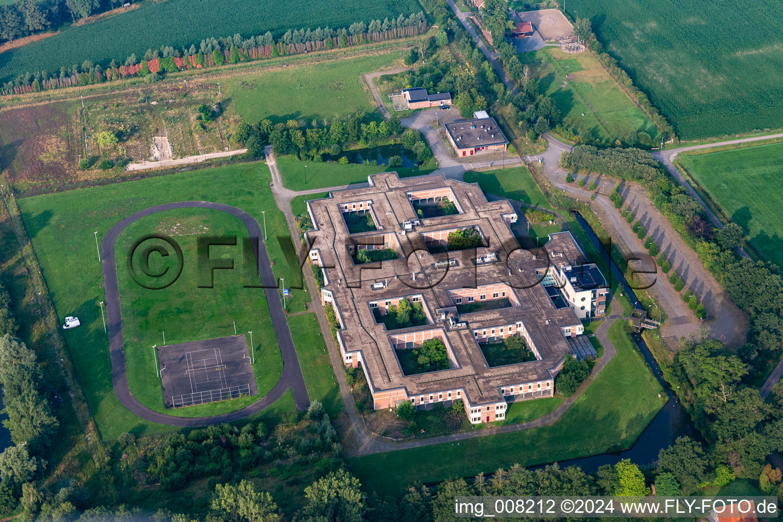 Aerial view of Prison grounds and high security fence Prison in Rekken in Gelderland, Netherlands