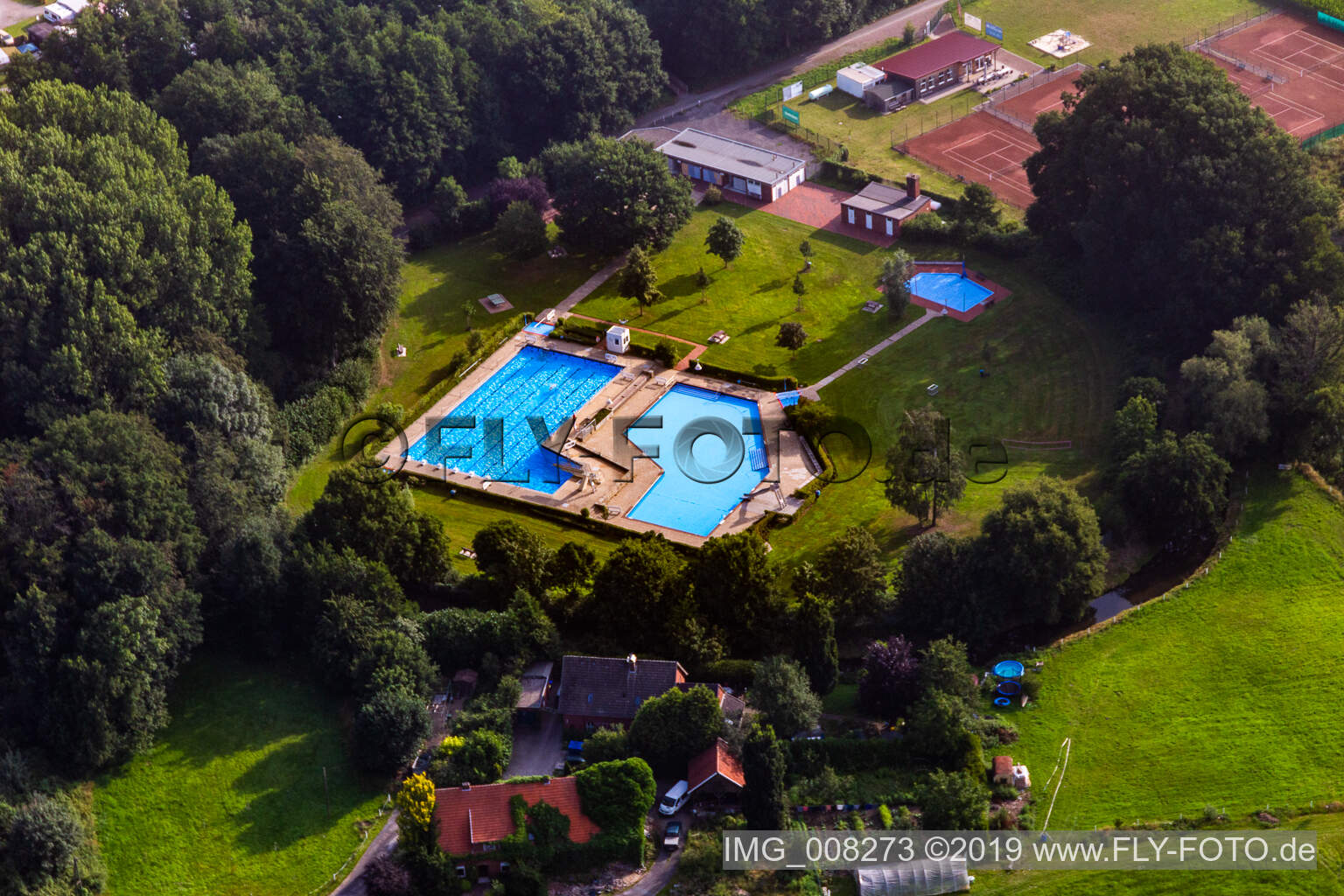 Aerial view of Outdoor pool in Velen in the state North Rhine-Westphalia, Germany