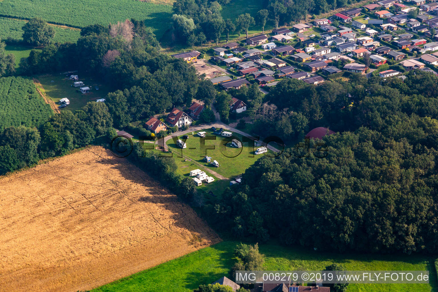 Waldvelen recreation area, family ven der Buss in Velen in the state North Rhine-Westphalia, Germany from a drone