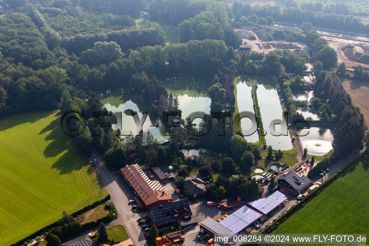 Aerial view of Fishing paradise raised moor in Gescher in the state North Rhine-Westphalia, Germany