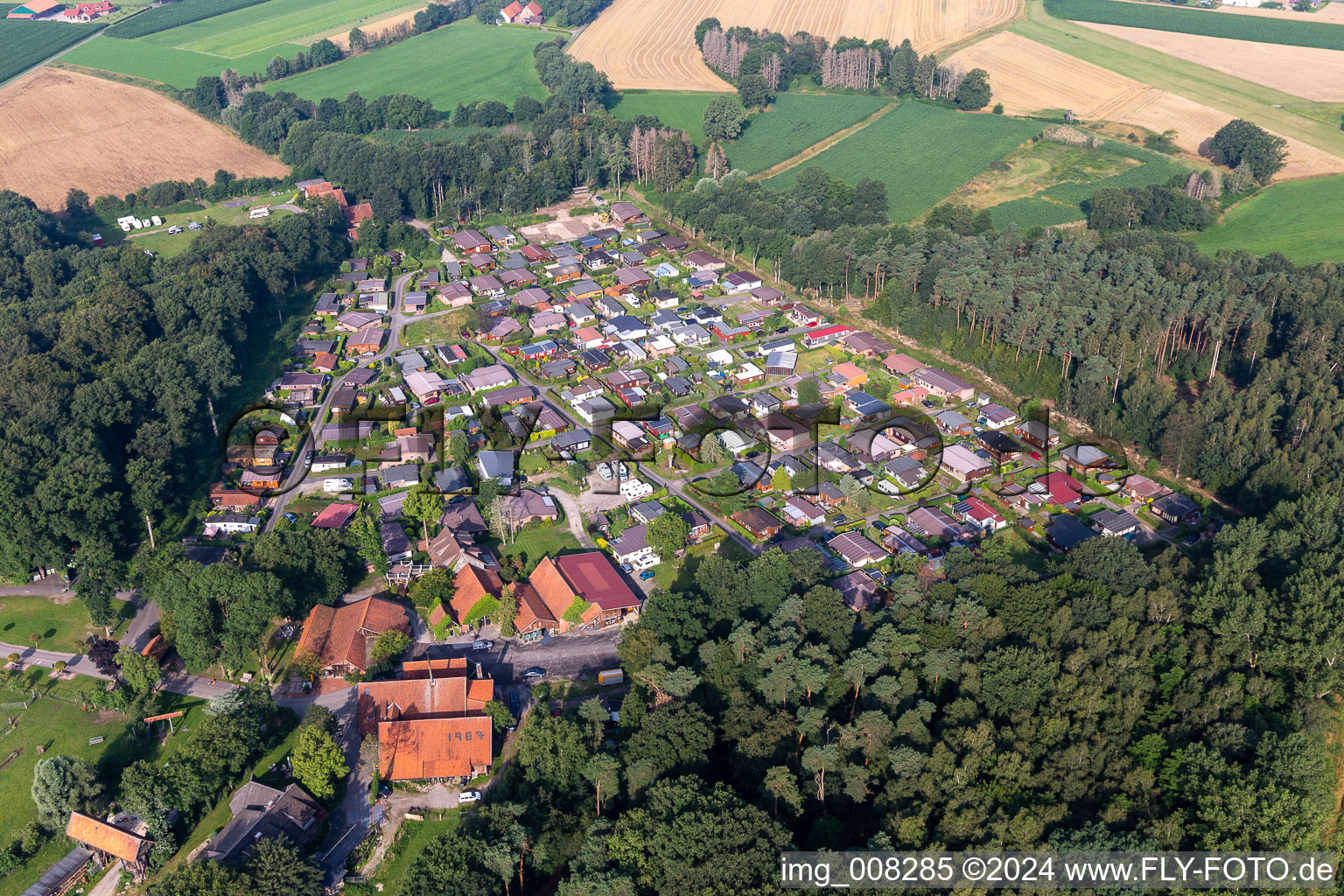 Aerial view of Holiday house plant of the park " Erholungsgebiet Waldvelen " in Velen in the state North Rhine-Westphalia, Germany