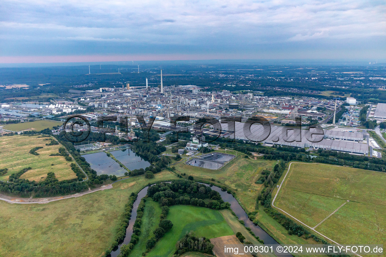 Building and production halls on the premises of the chemical manufacturers Chemiepark Marl on Paul-Baumann Strasse in Marl in the state North Rhine-Westphalia, Germany